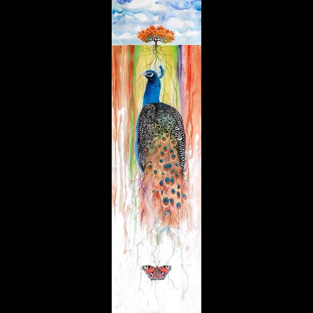 Colorful Peacock Rooted Ground w/Butterfly 
 Giclee Print by Anthony Burks Sr